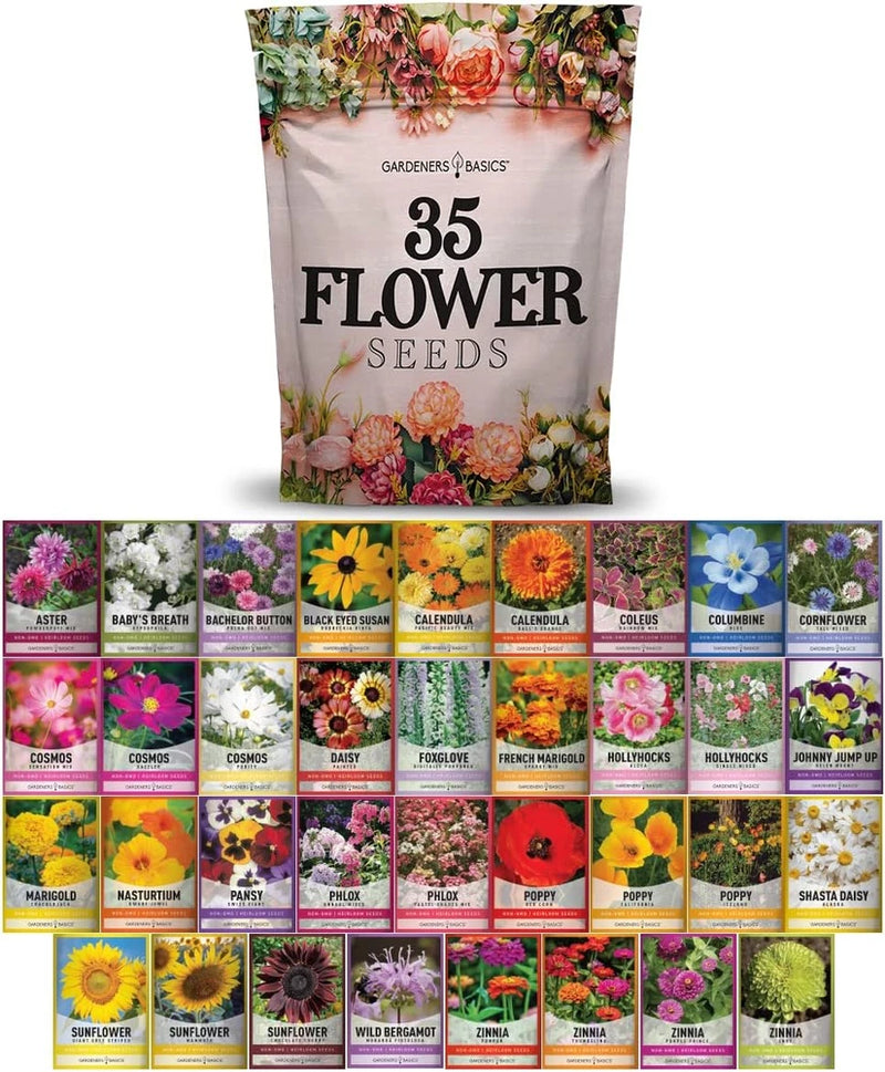 , Flower Seeds Packets for Planting 35 Individual Varieties Perennial, Annual, W Flowering Plants