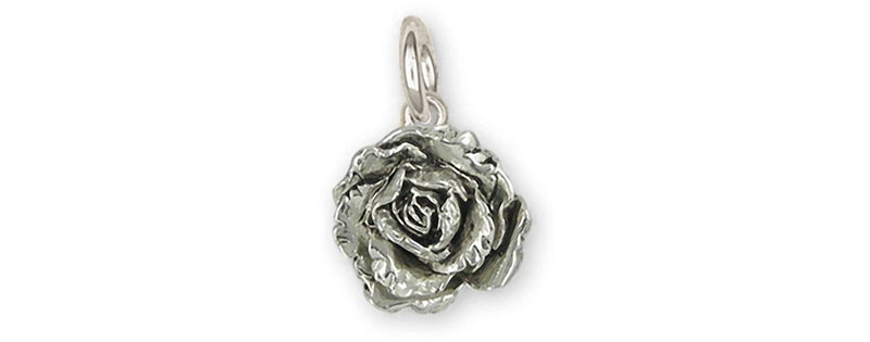 Sterling silver peony flower charm pendant with hanging loop