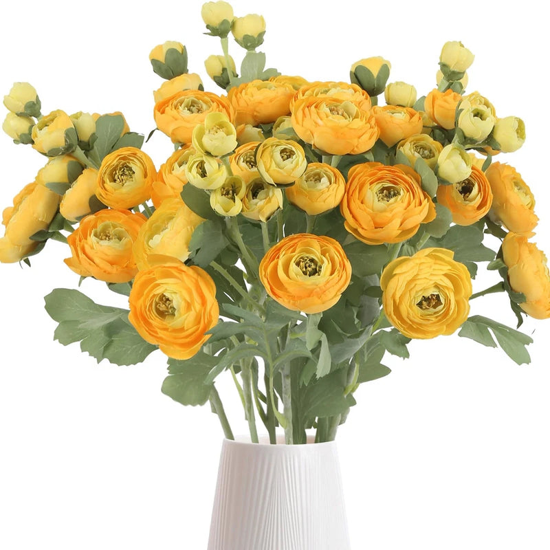 5PCS Ranunculus Artificial Flowers 60Heads Yellow Faux Peonies with Stem Real... Peony
