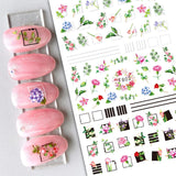 Floral Frame Leaf Nail Sticker Flower Peony Sunflower Palm Leaf Line Stripes Peony
