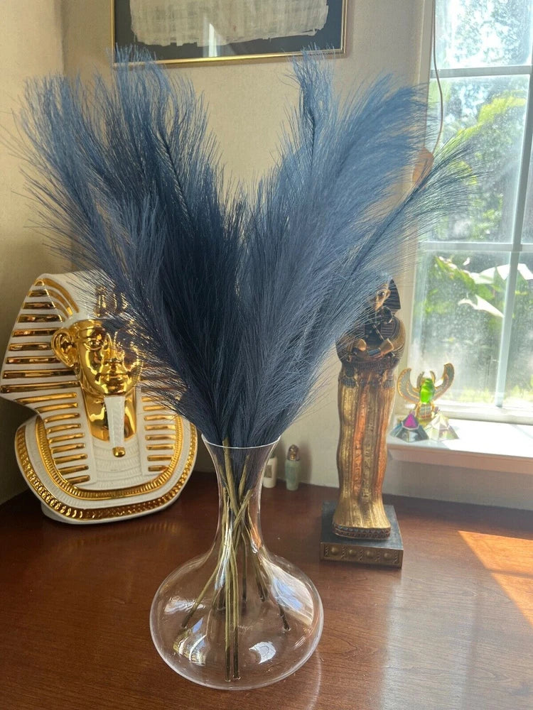 12 PCS Faux Blue Pampas Grass Decor, 24" Pompous Floral in Midnight Blue Pampas Grass