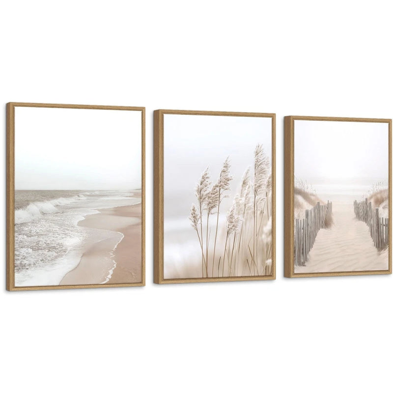 Neutral Beach Pampas Grass Wall Art Boho Coastal Canvas Wall Decor, Ocean Sho... Pampas Grass
