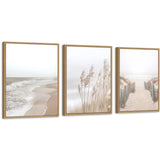 Neutral Beach Pampas Grass Wall Art Boho Coastal Canvas Wall Decor, Ocean Sho... Pampas Grass