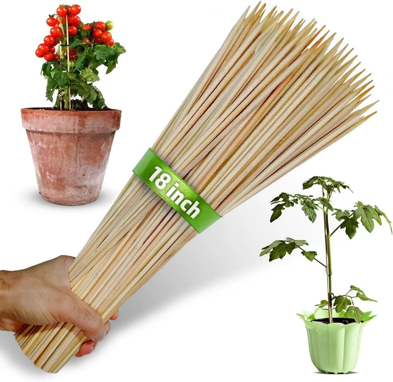 Bamboo plant support stakes, 18-inch bundle of wooden skewers for gardening