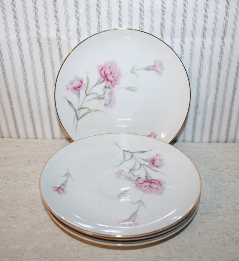 Vintage Royal Court¨ PINK CARNATION Dishes: 4 Coffee Cup Saucers Plates Carnation