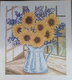 Cross Stitch "SUNFLOWER BOUQUET" pattern ~ pitcher, window, flowers Sunflower