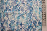 Light blue purple Ferns branches on white BATIK cotton quilt fabric  FQ Hoffman Flowering Plants
