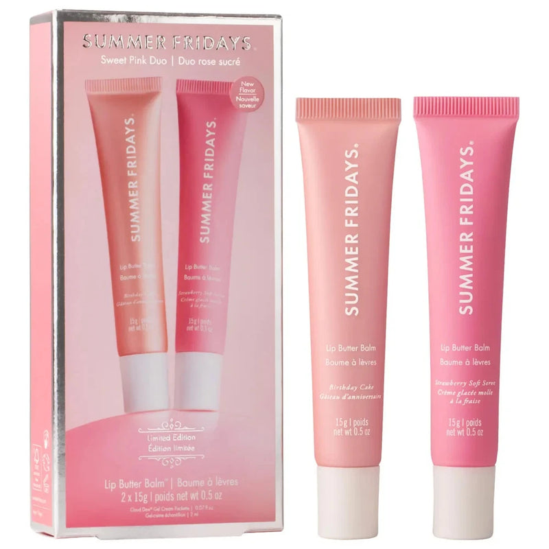 Limited edition lip butter balm duo set, two pink squeeze tubes