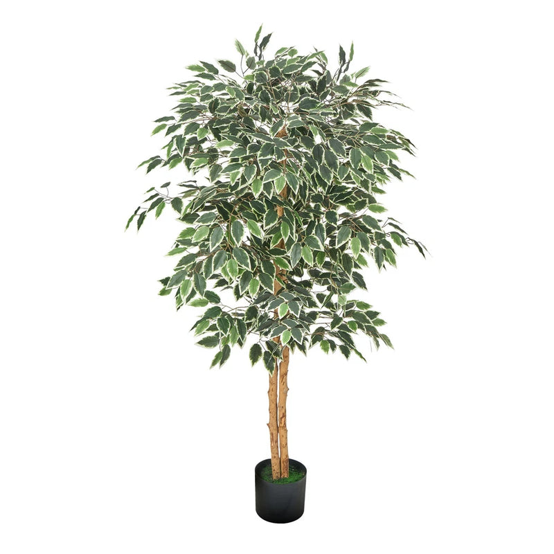 Uimoso 5FT Artificial Ficus Tree Tall Faux Plant with Black Pot for Indoor Decor Green Plant