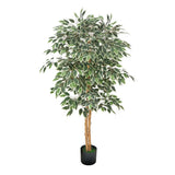 Uimoso 5FT Artificial Ficus Tree Tall Faux Plant with Black Pot for Indoor Decor Green Plant