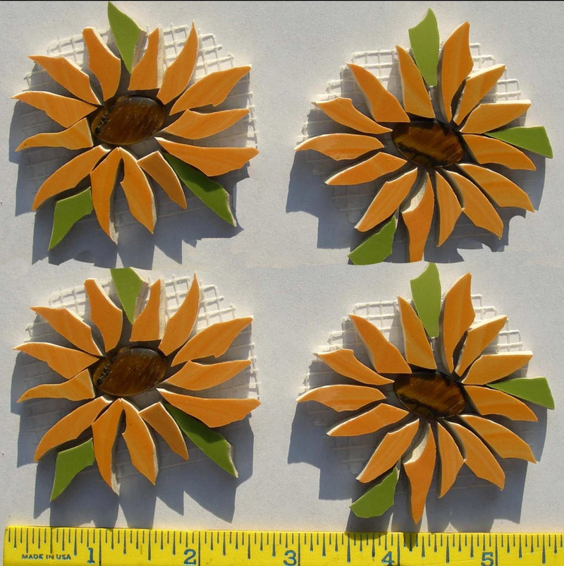 Sunflowers Broken Cut China Plate Mosaic Tile Set 2" Mosaic Floral Tiles Sunflower