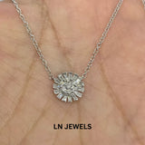 3Ct Baguette Cut Real Moissanite Sunflower Pendant 14K White Gold Plated Sunflower