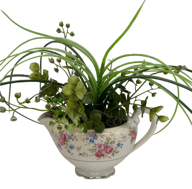 Small Artificial Greens In Vintage Cannonsburg Floral Sugar Bowl  10Ó x 9Ó x 9Ó Green Plant