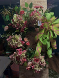 Artificial Pink Green Cream Wreath Door Decoration Hydrangea Rose with Ribbon Hydrangea
