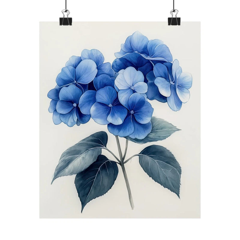 Boho Blue Hydrangea Flower Art Print Poster, Minimalist Floral Wall Art 5 Hydrangea