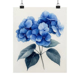 Boho Blue Hydrangea Flower Art Print Poster, Minimalist Floral Wall Art 5 Hydrangea