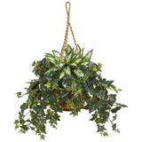 Nearly Natural 30Ó Silver Queen And Ivy Artificial Plant In Hanging Basket Decor Green Plant