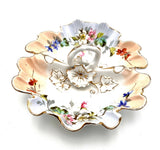 Nut Bowl With Handle Carnation Mold Roses Pastel Satin Finish Victorian Carnation