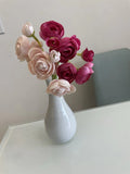 Artificial Silk Ranunculus Flower Bouquet Arrangement in Vase Pink White Ranunculus