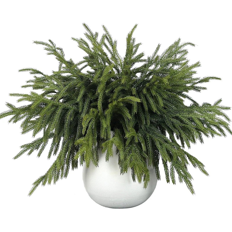 Artificial Norfolk pine branch bundle with green needles in white pot