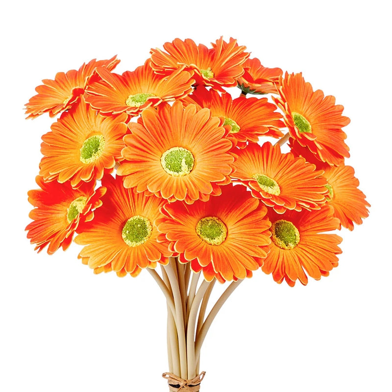 15Pcs Orange Artificial Flowers Fall Flowers Gerbera Daisies Fake Daisy Faux ... Daisies