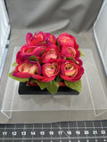 Pink Red Faux Silk Ranunculus Buttercup 9 Flower Box Table Centerpiece 6Ó Square Ranunculus