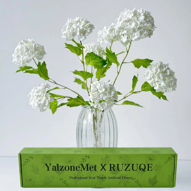 4 Pcs 26.8'' Viburnum Artificial Flower Snowball Lifelike Long Stem Real Touc... Hydrangea