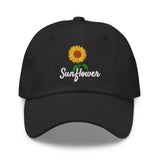 Sunflower flower embroidered black cotton cap hat, Mother's Day gift cap hat Sunflower