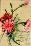 Embossed Floral Postcard Pink Carnations Glitter Highlights 1907 Postmark Carnation