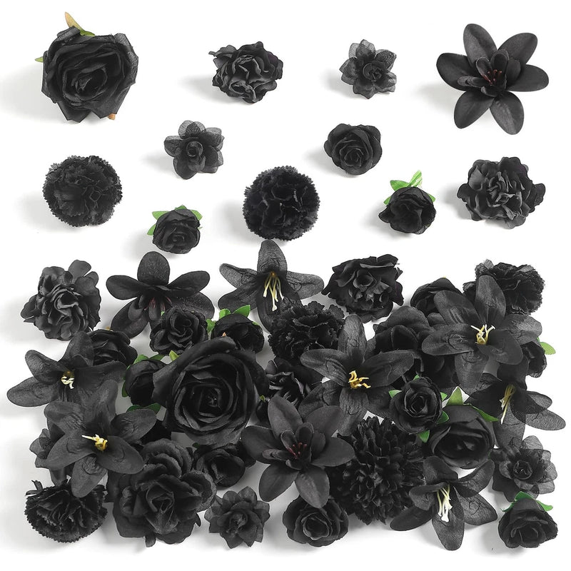 Fake Flower Heads for Crafts - Black Silk Artificial Roses, Peonies, Daisies ... Peony
