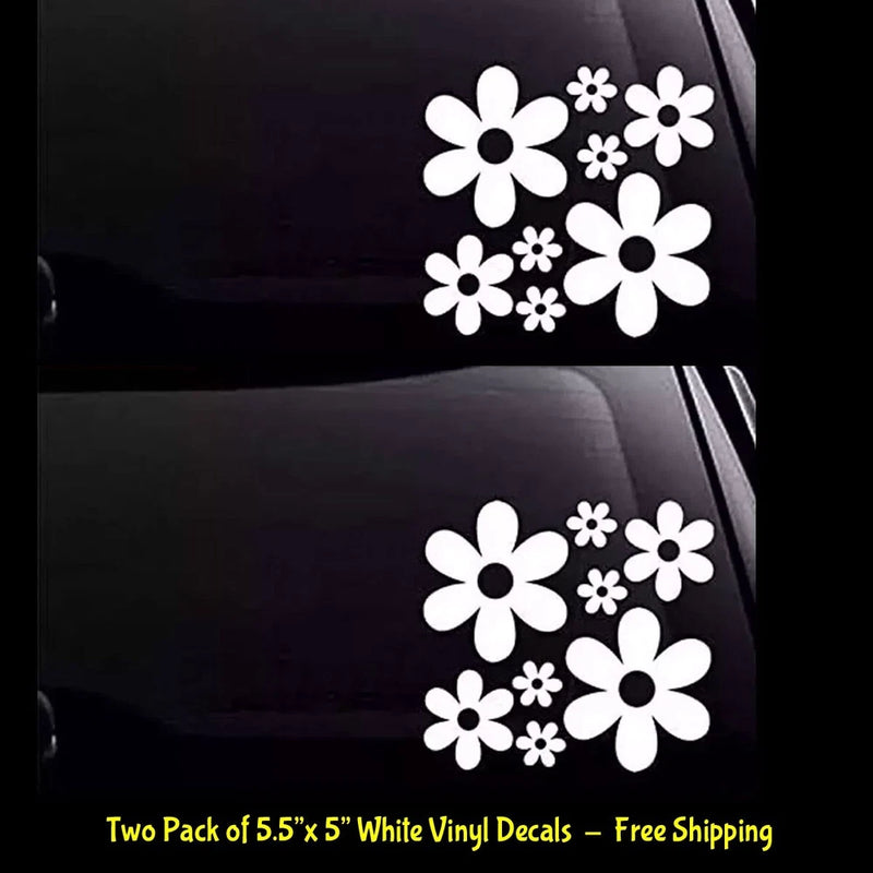Groovy Daisy Flowers Silhouette Two 5.5" White Vinyl Decals Car Windows laptop Daisies