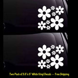 Groovy Daisy Flowers Silhouette Two 5.5" White Vinyl Decals Car Windows laptop Daisies
