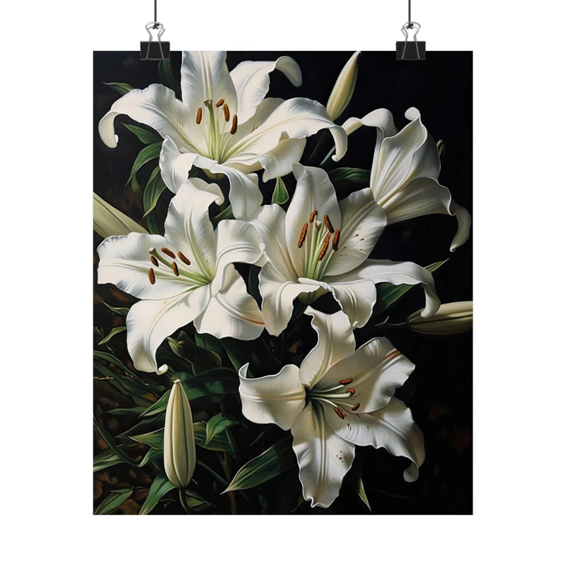 White Lily Flower Art Print Poster, Flower Painting, Flower DŽcor Lily