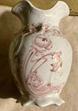 Pink Red PANSY + RANUNCULUS Ironstone TOOTHBRUSH VASE Art Nouveau TRANSFERWARE Ranunculus