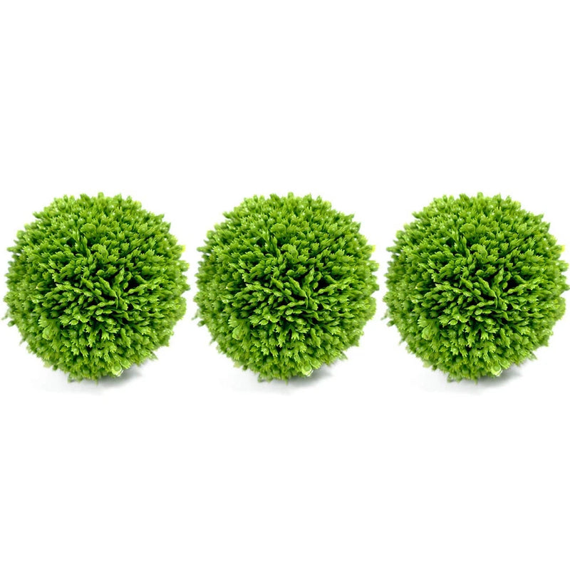 Artificial green foliage decorative balls, three round pom-pom plant fillers