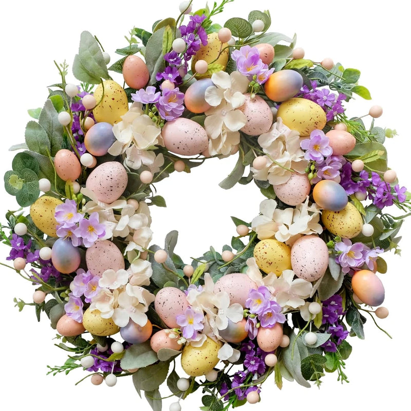 20 Inch Easter Eggs Hydrangea Flower Wreath for Front Door, Spring Summer Lamb E Hydrangea