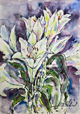 Original Watercolor White Lilies Painting - Floral Botanical Art, 16.5