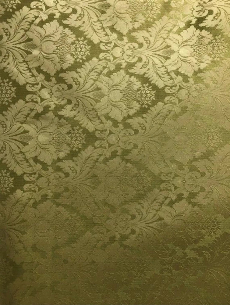 OLIVE GREEN GOLD Damask Jacquard Brocade Flower Floral Fabric (110 in.) Sold BTY Flowering Plants