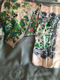 Lot of 2 Japan 100% Wilk Cream w Blue Hydrangea & Pink Flowers & White w Roses Hydrangea