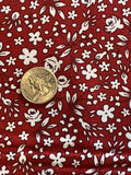 Apple Pie Vintage Style Cotton Fabric 1 Yd Cream Flowers on Red 1930's Flowering Plants