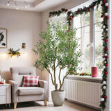 8FT Tall Artificial Olive Tree - Large Faux Potted Tree with Natural Trunk Green Plant