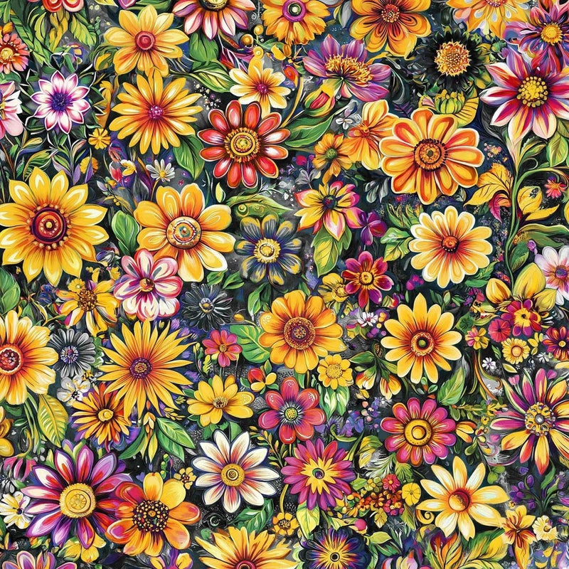Groovy Garden Fabric 45" Wide 100% Premium Cotton Digital Print Color #4 Flowering Plants
