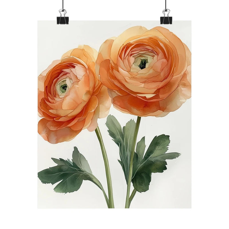 Boho Peach Ranunculus Flower Art Print Poster, Minimalist Floral Wall Art 1 Ranunculus