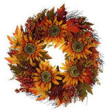 Sunflowers & Harvest Berries 24 Inch Artificial Greenery Decorative Wreath Sunflower