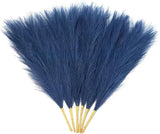 Navy Blue Faux Pampas Grass Decor 18-Inch Short 6 Stems Dried Pampas Grass