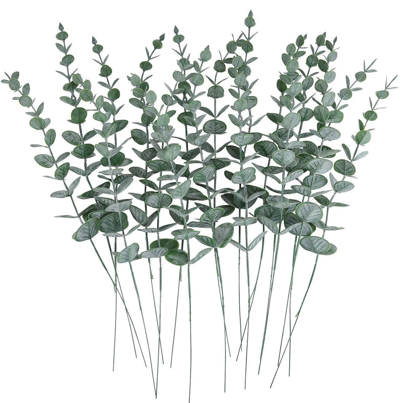 CEWOR 24pcs Eucalyptus Stems Decor Artificial Eucalyptus Leaves Faux Greenery... Green Plant