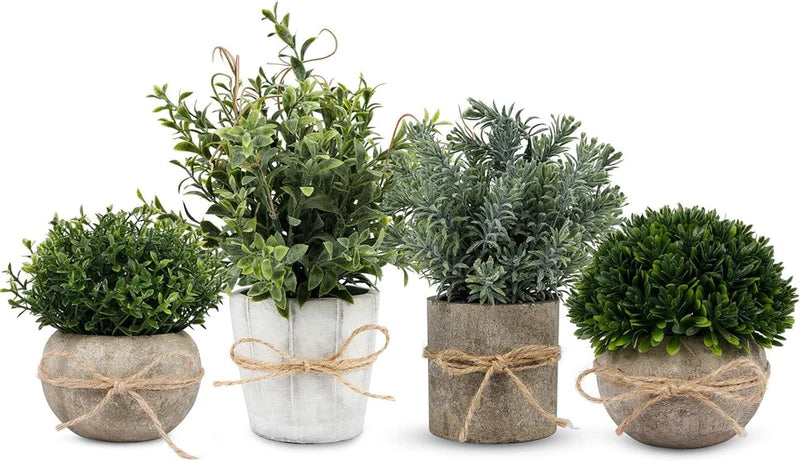 4 Pack Small Fake Plants in White Pulp Pot for Home Decor, Artificial Plants Green Plant