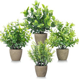 4 Pack Fake Plants Ceramic Mini Artificial Greenery Potted Plants for Home De... Green Plant