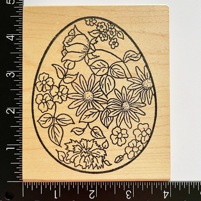 Me & Carrie Lou Decorated Rose Sunflower Flower Oval Egg Rubber Stamp Sunflower