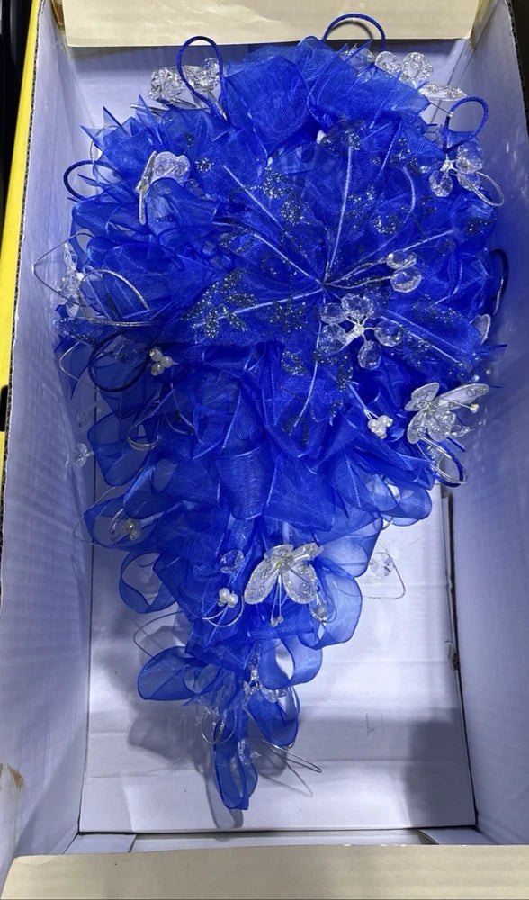 Quinceanera Ramo Royal Blue Cascading Teardrop Bouquet Crystals NEW Bouquet